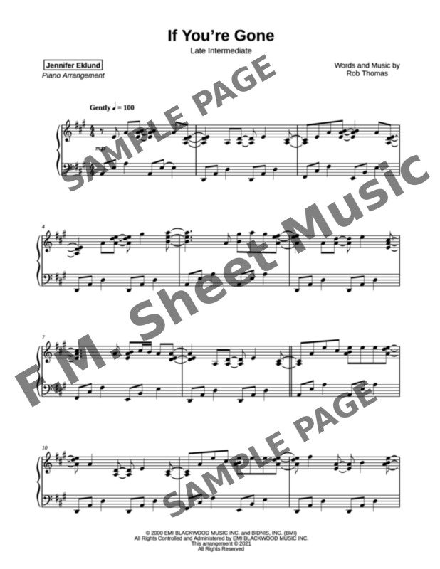 If Youre Gone Late Intermediate Piano By Matchbox 20 Fm Sheet Music Pop Arrangements By 